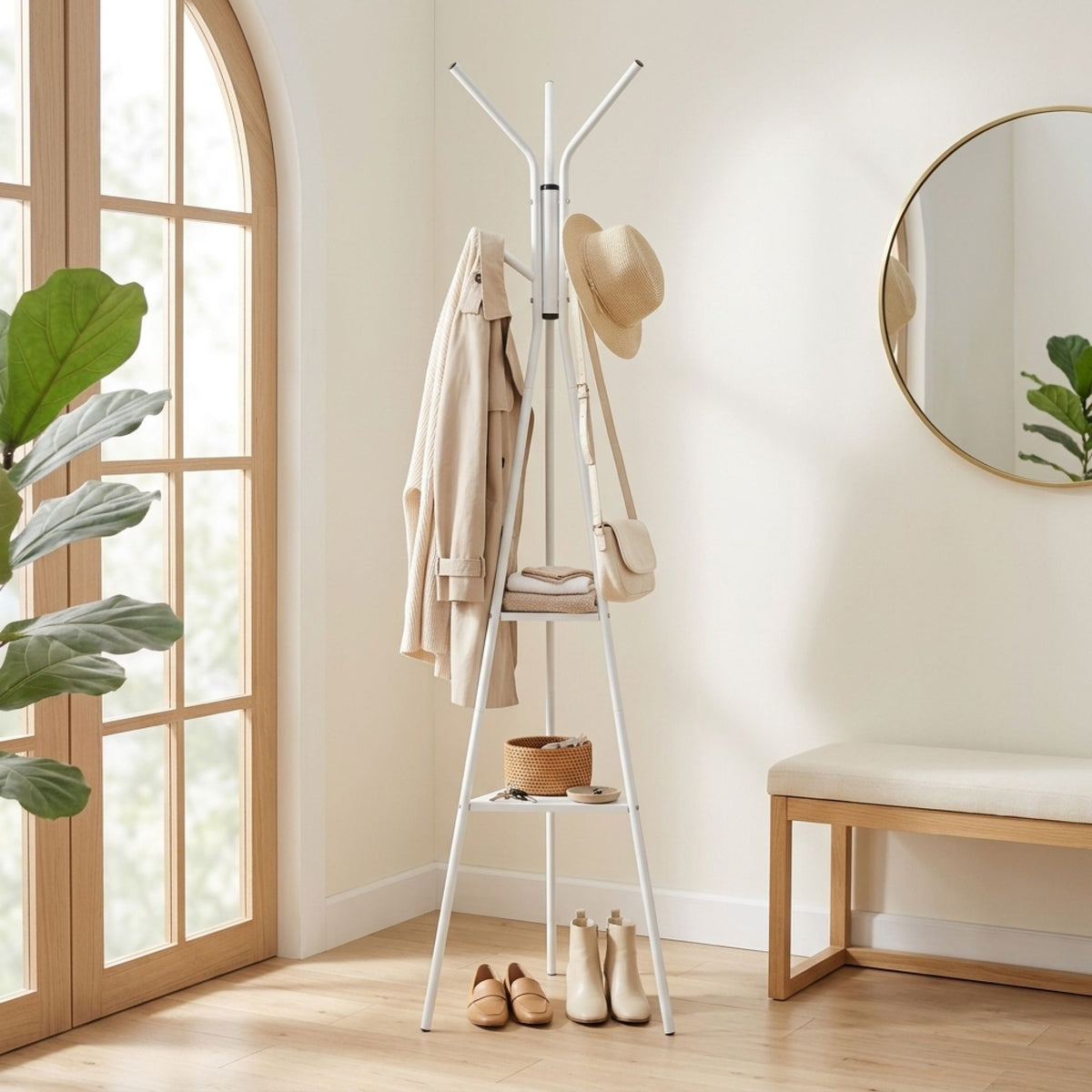 Aero Coat Rack with Storage Shelves - White