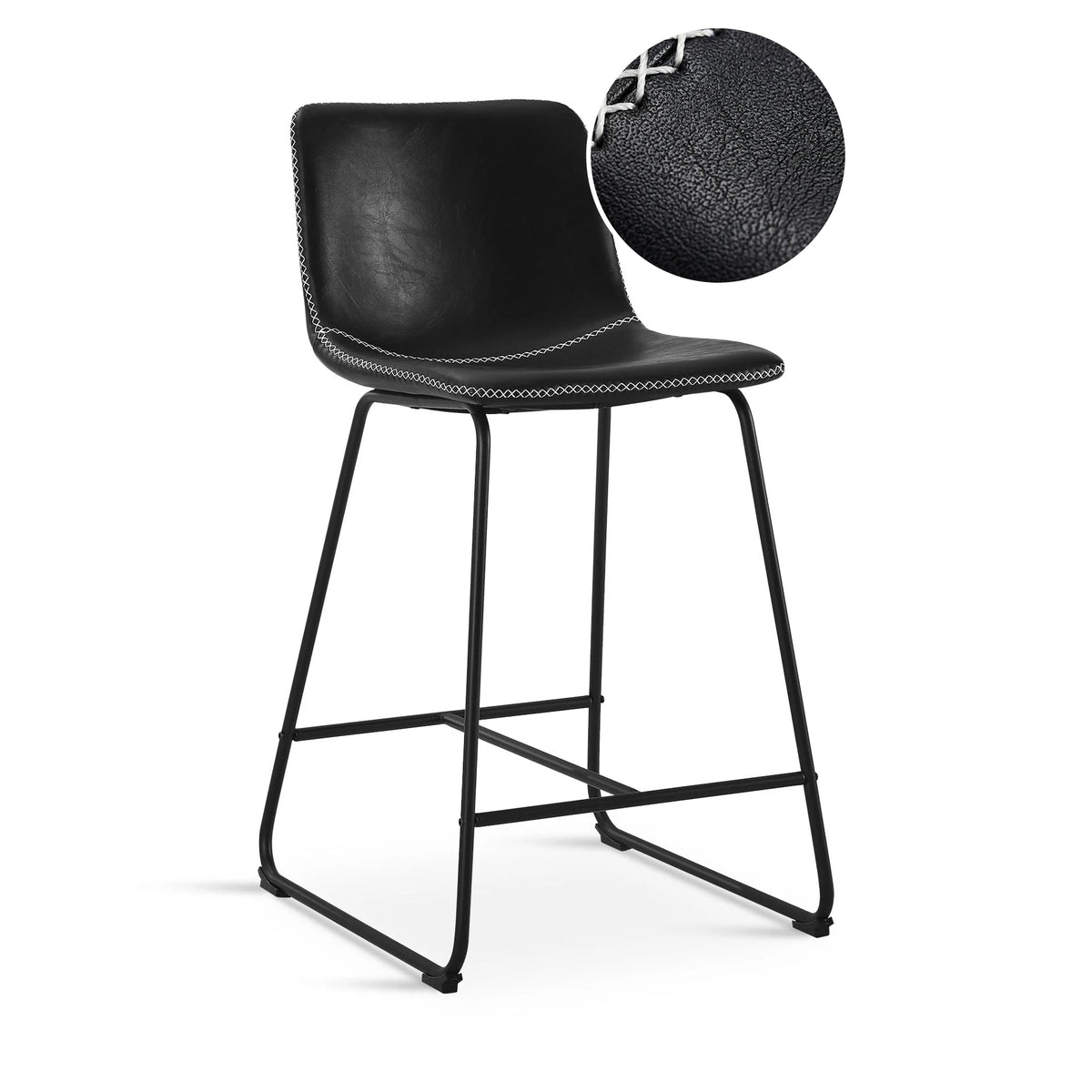 Luke PU Leather Bar Stool - Set of 2 - Black