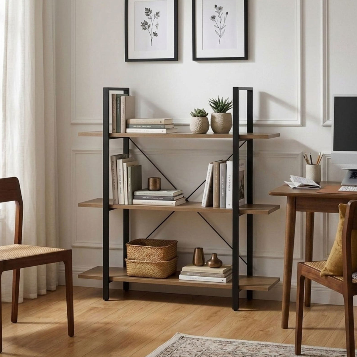 Forge 3 Tier 106cm Bookshelf - Light Grey Wood