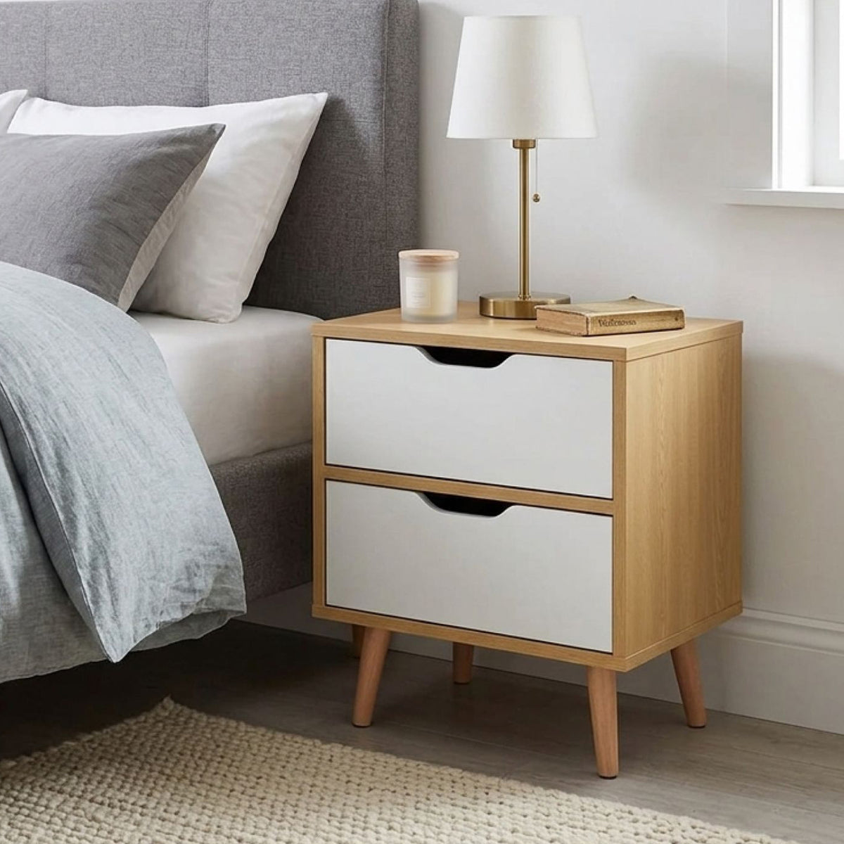LOY Bedside Table - Maple + White