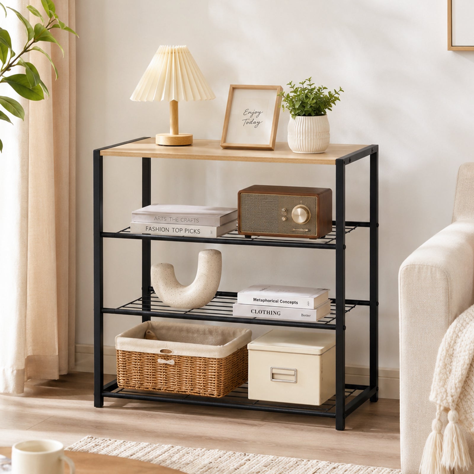 Milton 4 Tier Storage Shelf - Maple + Black