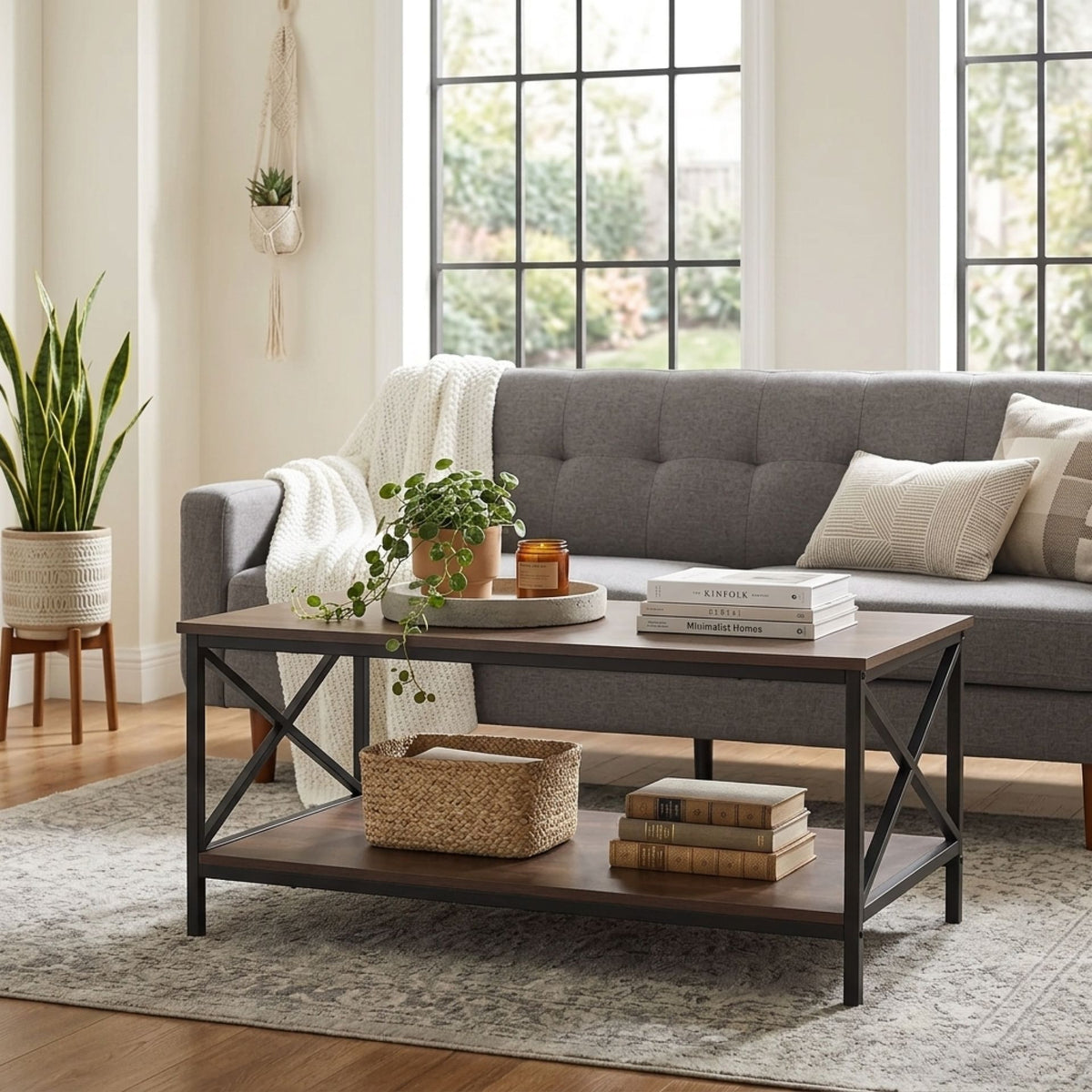 Chad Rectangle Coffee Table - Rustic Brown + Black