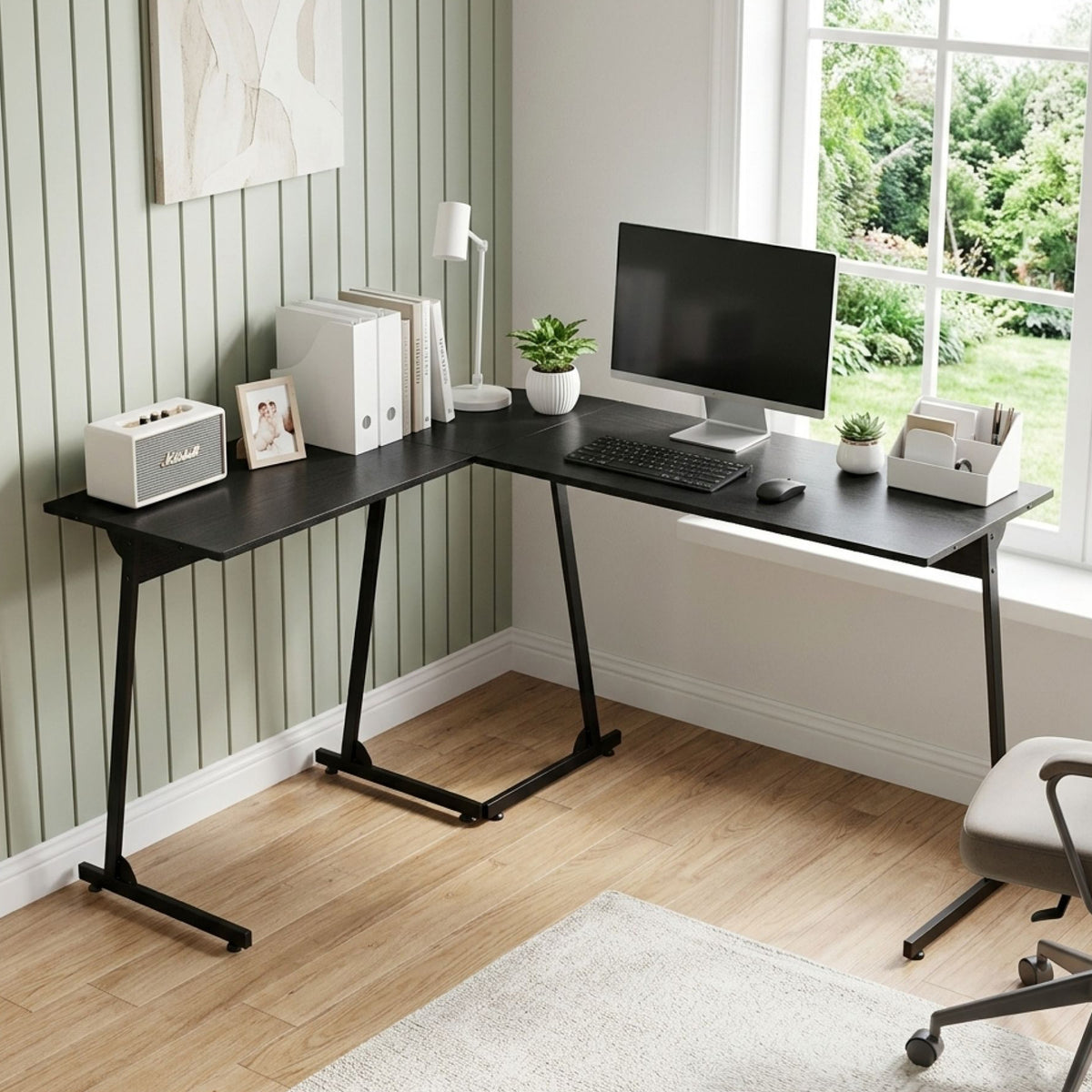 Nordix L-Shaped Computer Corner Desk - Black