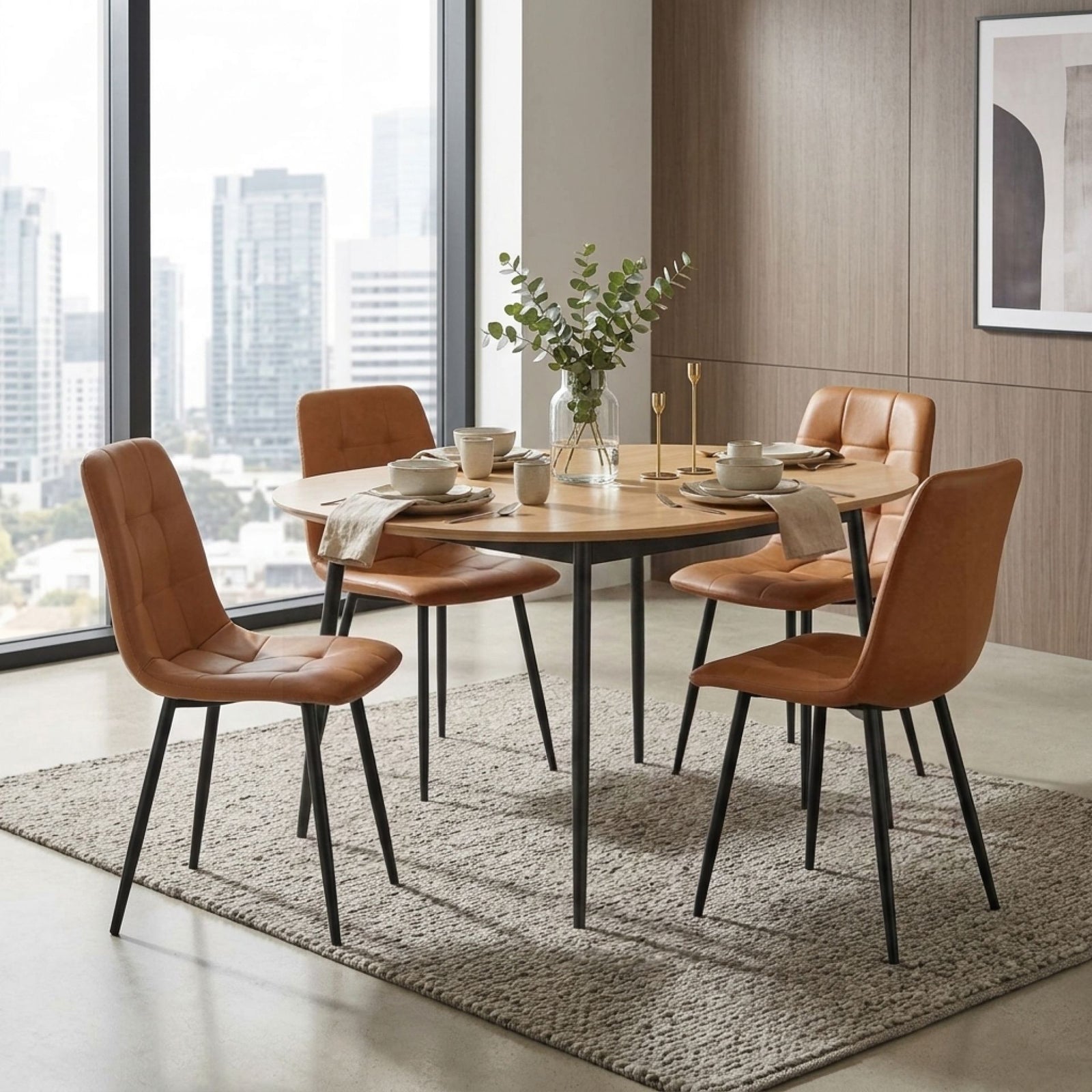 David PU Leather Dining Chair - Set of 4 - Orange