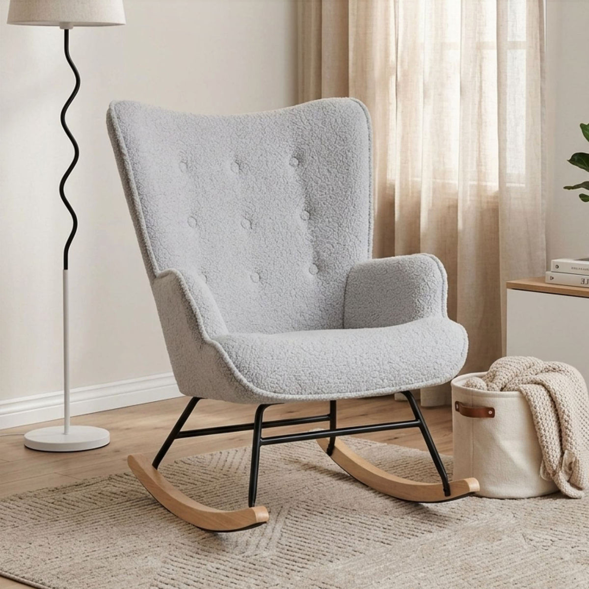 Ava Boucle Rocking Armchair - Light Grey