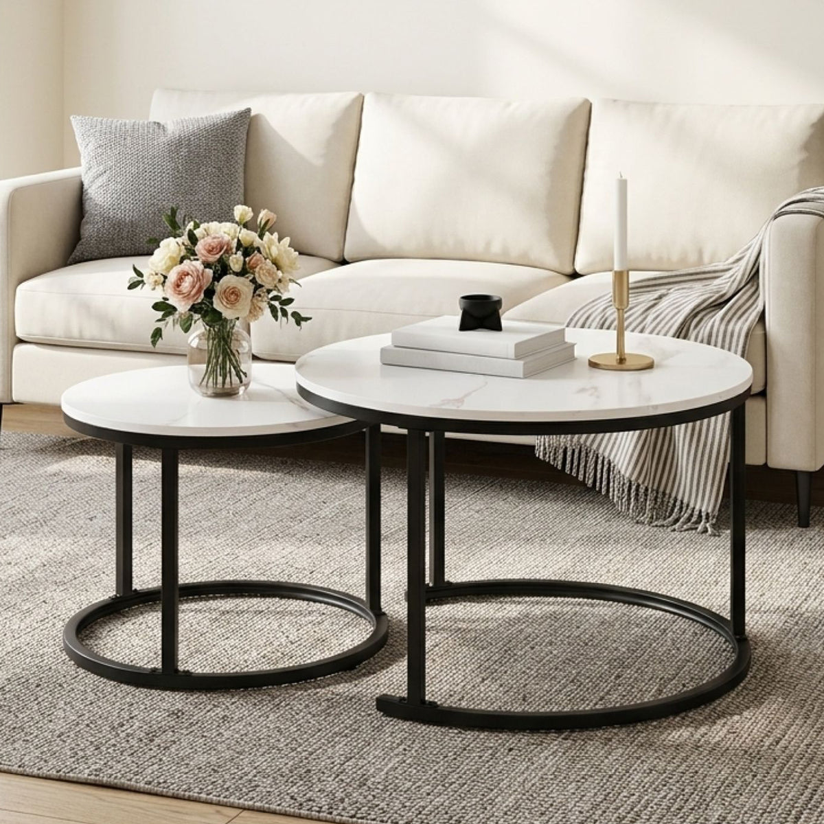 Mainit Nesting Coffee Table - Set of 2 - White + Black