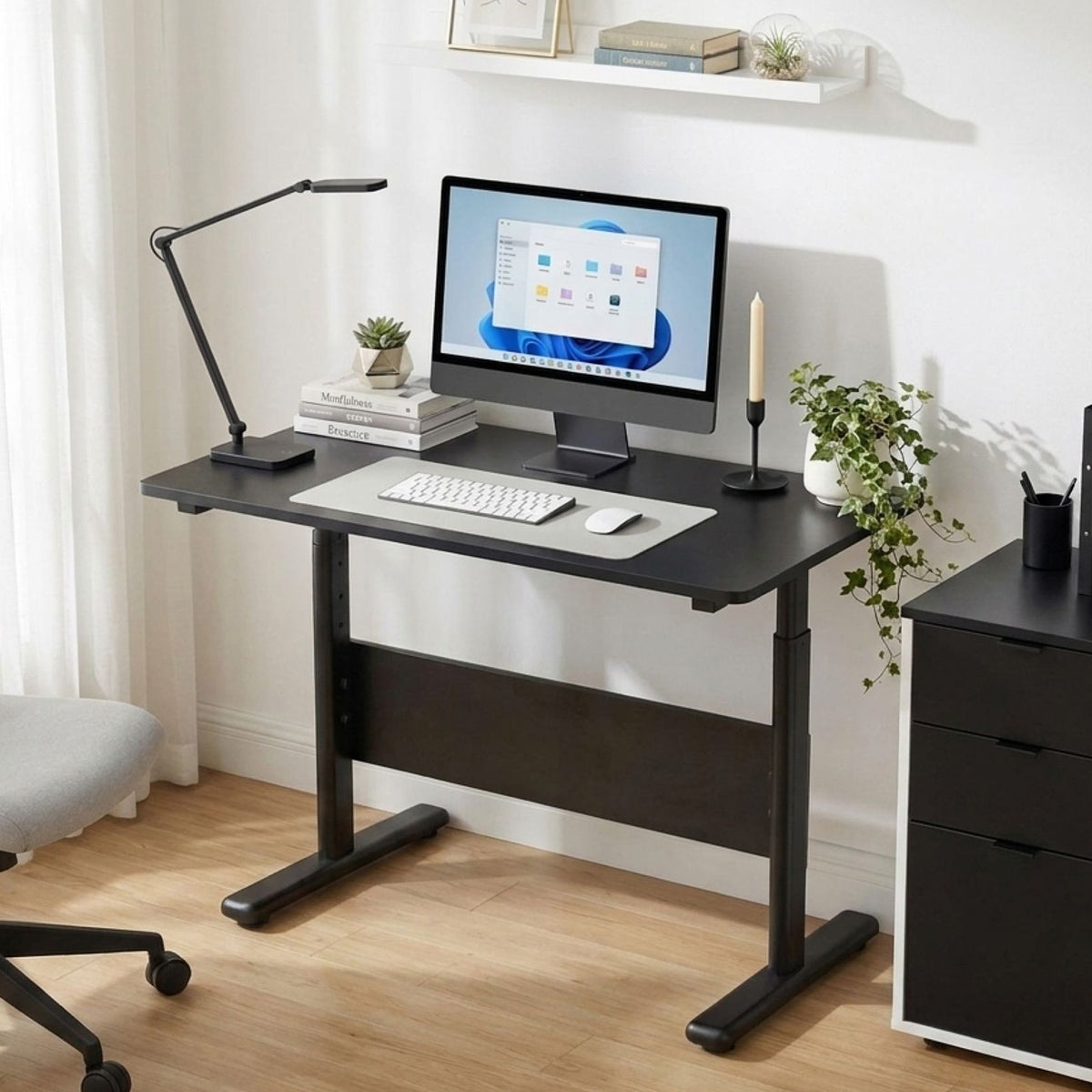 Hector 80cm Height-Adjustable Computer Desk - Black