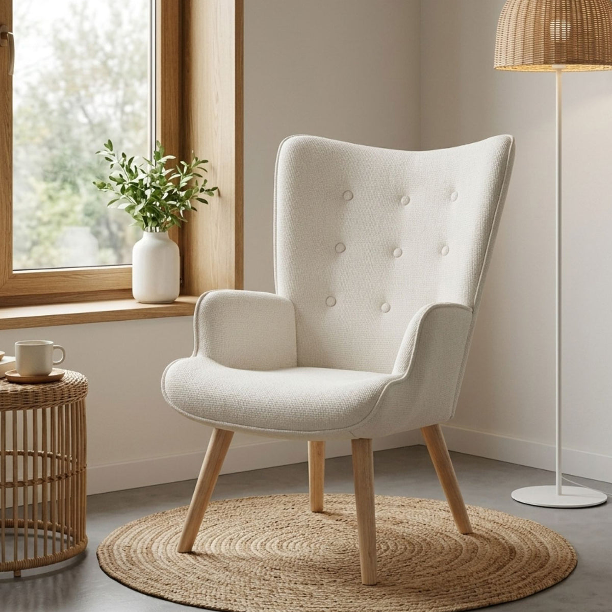 Wing Linen Armchair - Beige