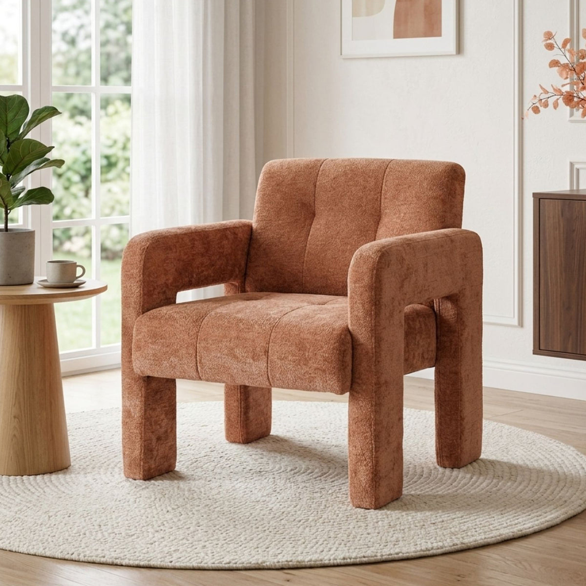 Mocha Chenille Armchair - Warm Clay