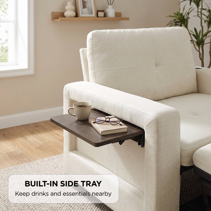 Mist 1 Seater Sofa Bed With Cup Holder And Side Tray - Cream
