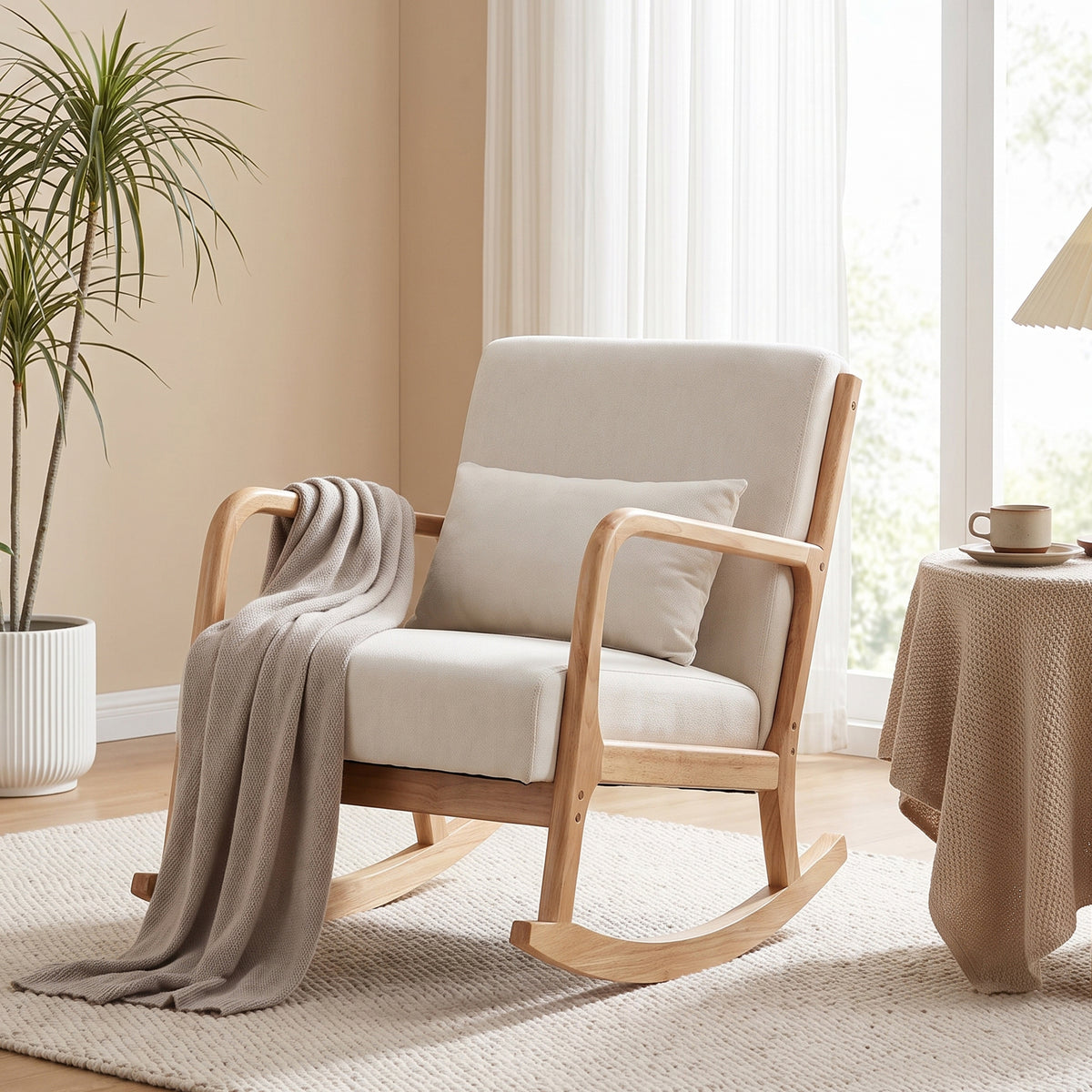 Taru Velvet Rocking Armchair - Beige