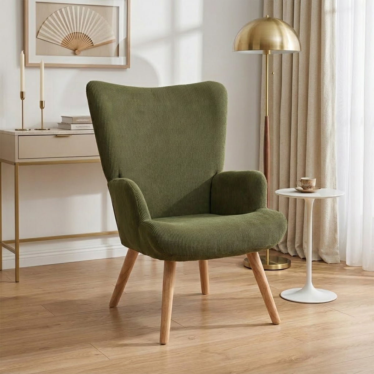 Laze Corduroy Armchair - Dark Green