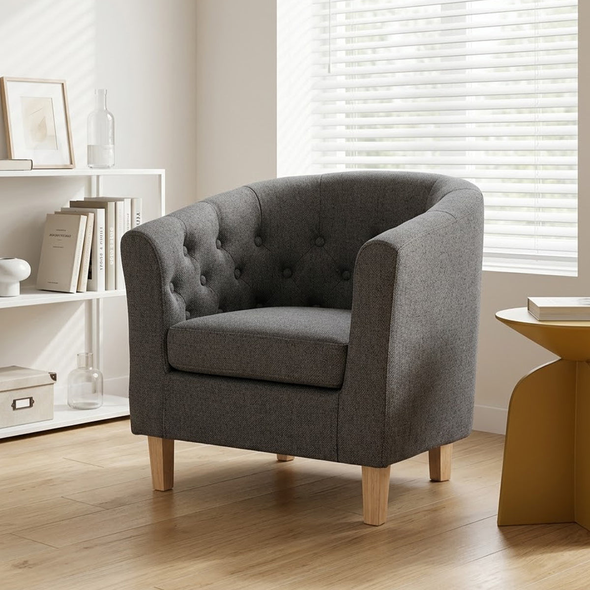 Pebble Wraparound Linen Armchair - Dark Grey