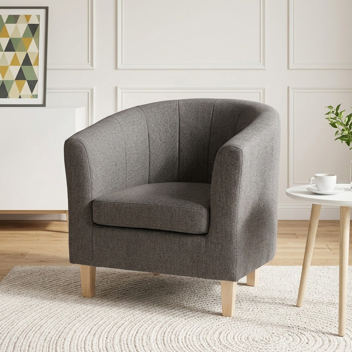Ash High-Back Linen Armchair - Dark Grey