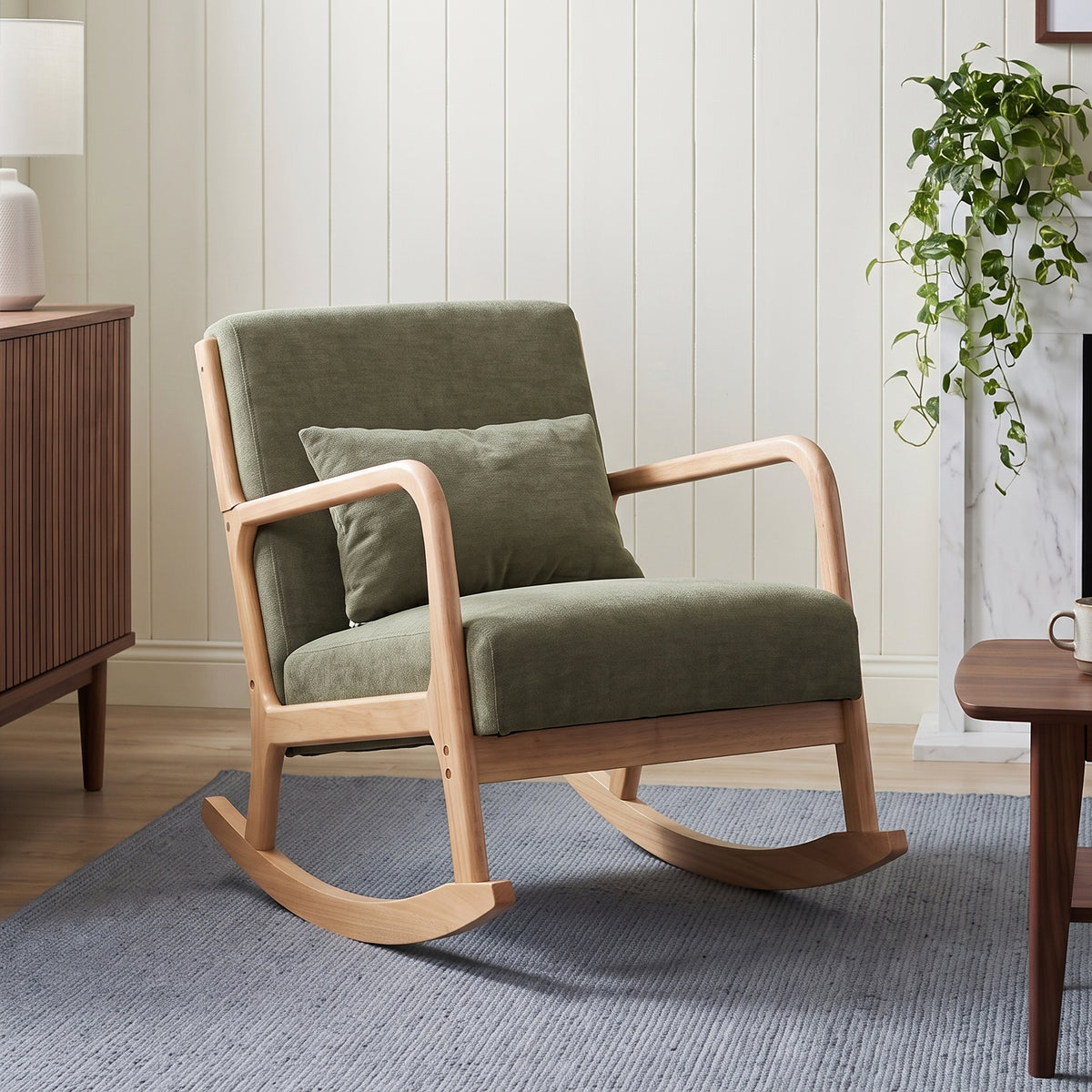 Taru Linen Rocking Armchair - Dark Green