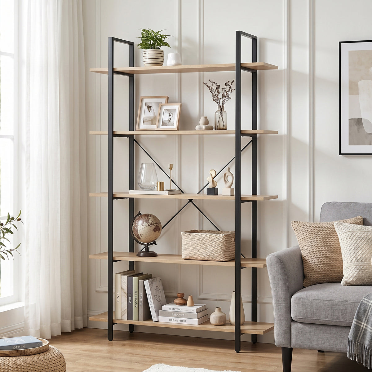 Forge 5-Tier 176cm Bookshelf - Natural