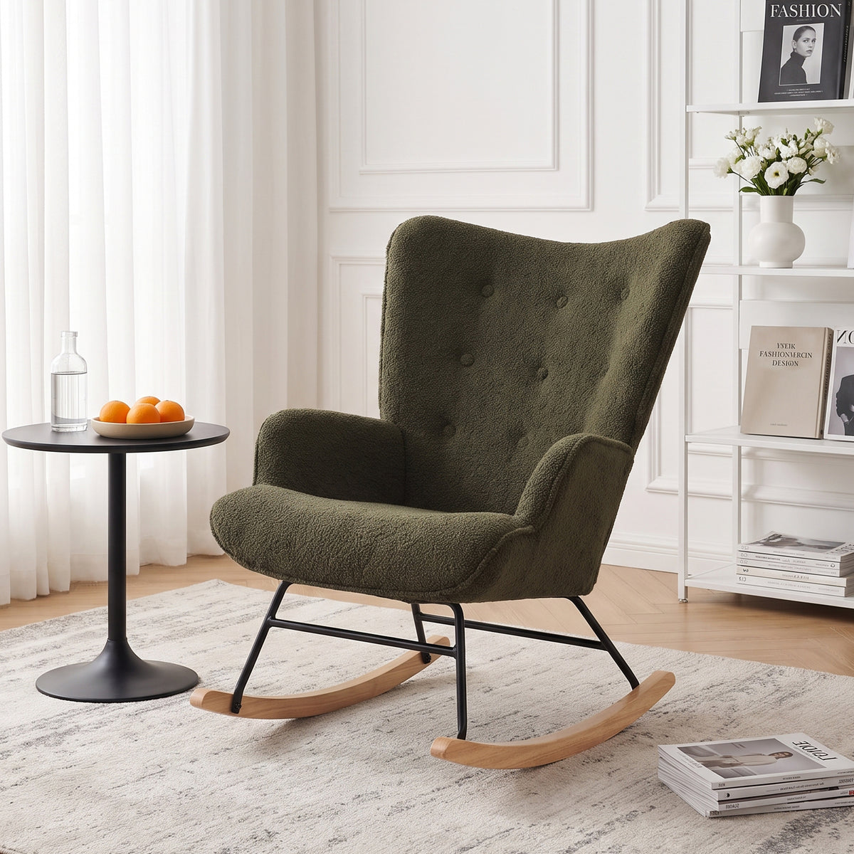 Ava Boucle Rocking Armchair - Dark Green