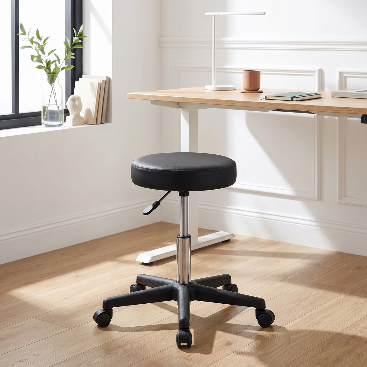Rae Office Stool with PU Leather - Black