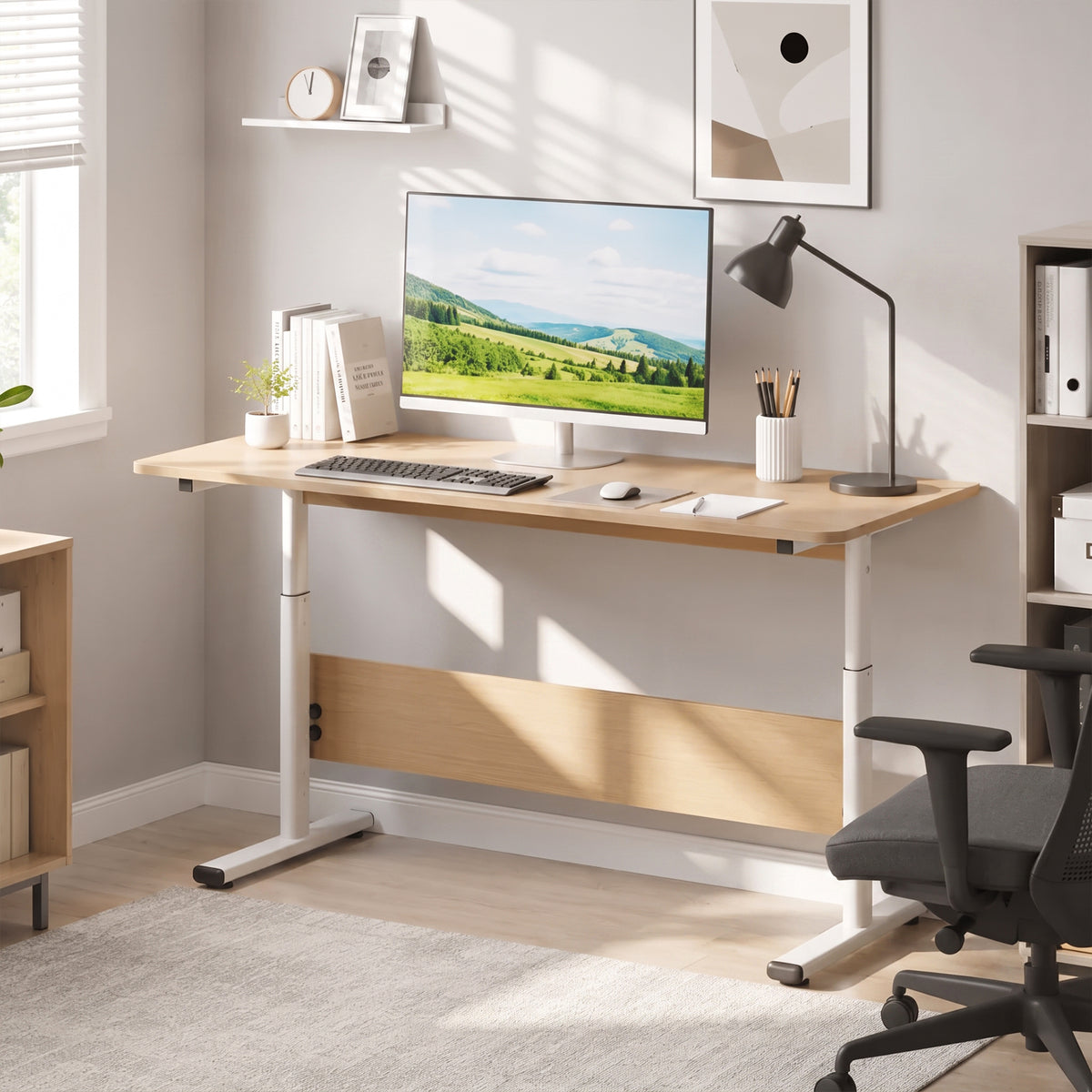 Hector 120cm Height-Adjustable Computer Desk - Maple + White