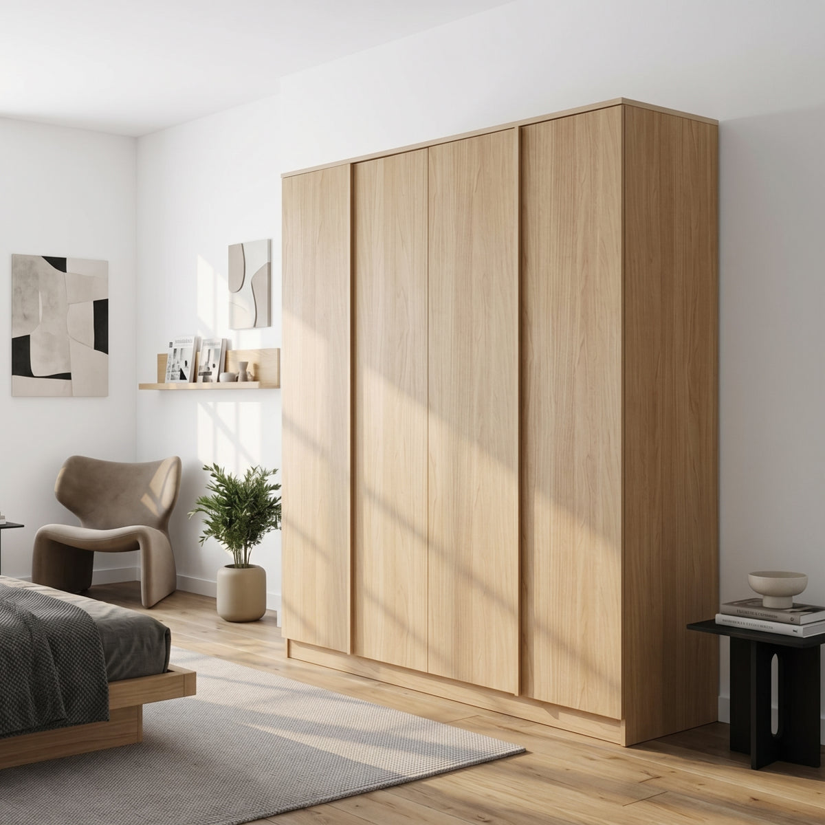 Benny 4 Door Wardrobe - Light Teak