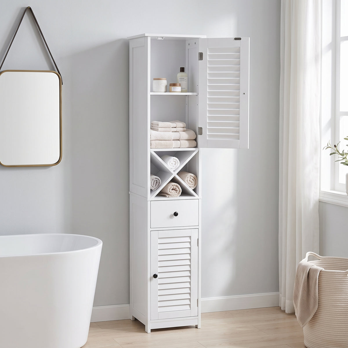 Naiad Tall Bathroom Cabinet - White
