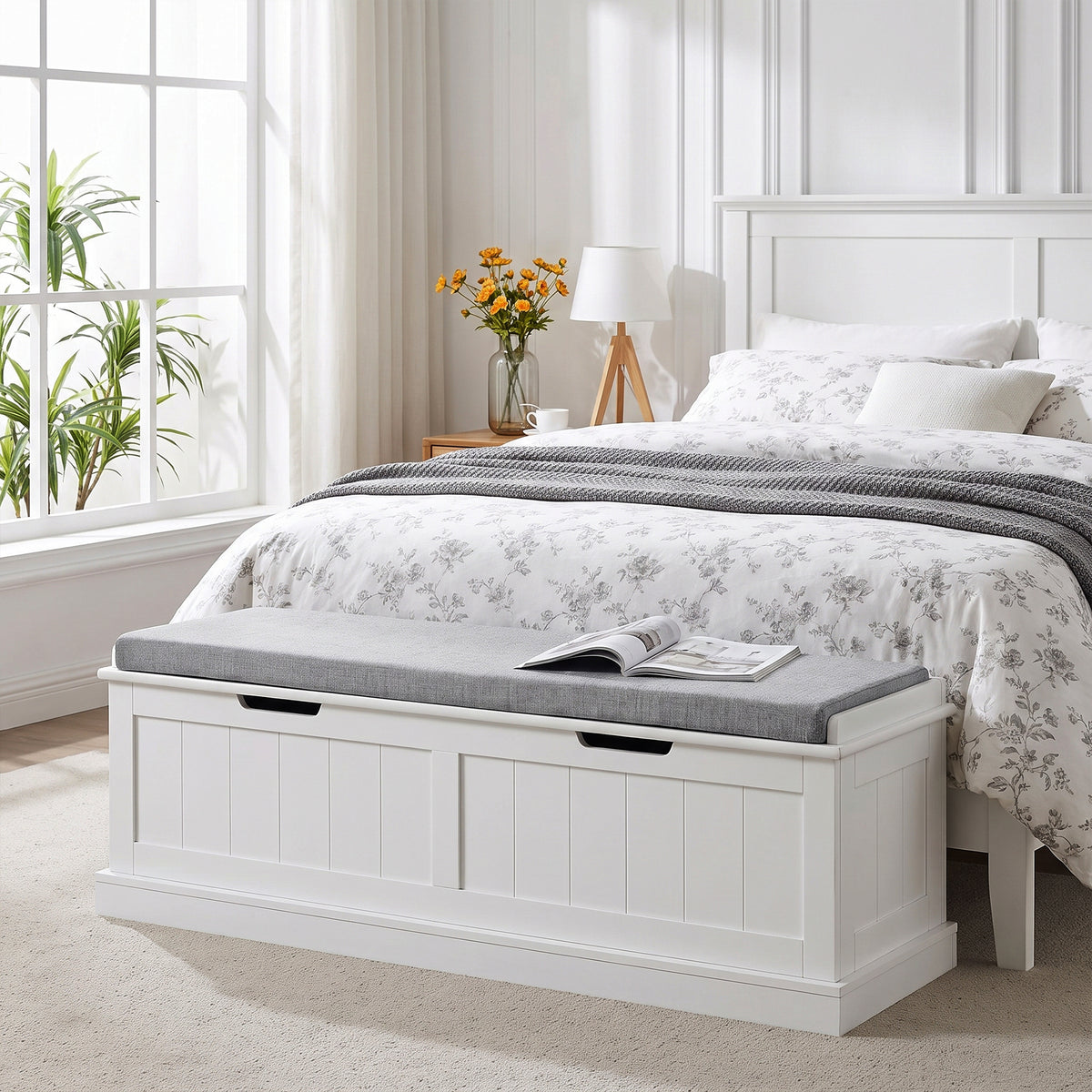 Ancile Storage Ottoman - White
