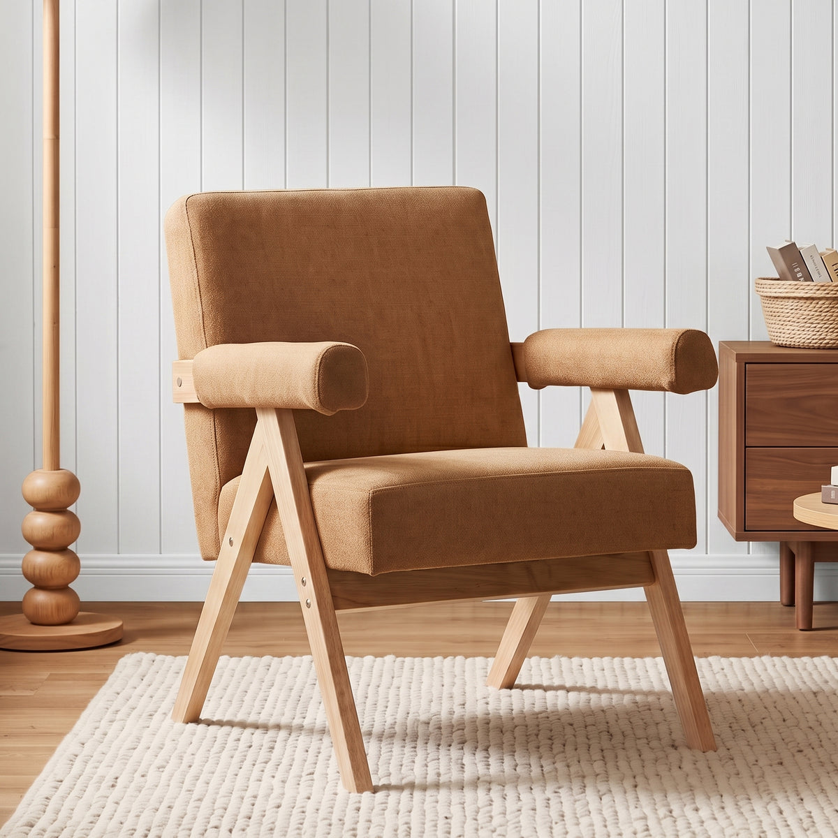 Soren Linen Armchair - Caramel Brown