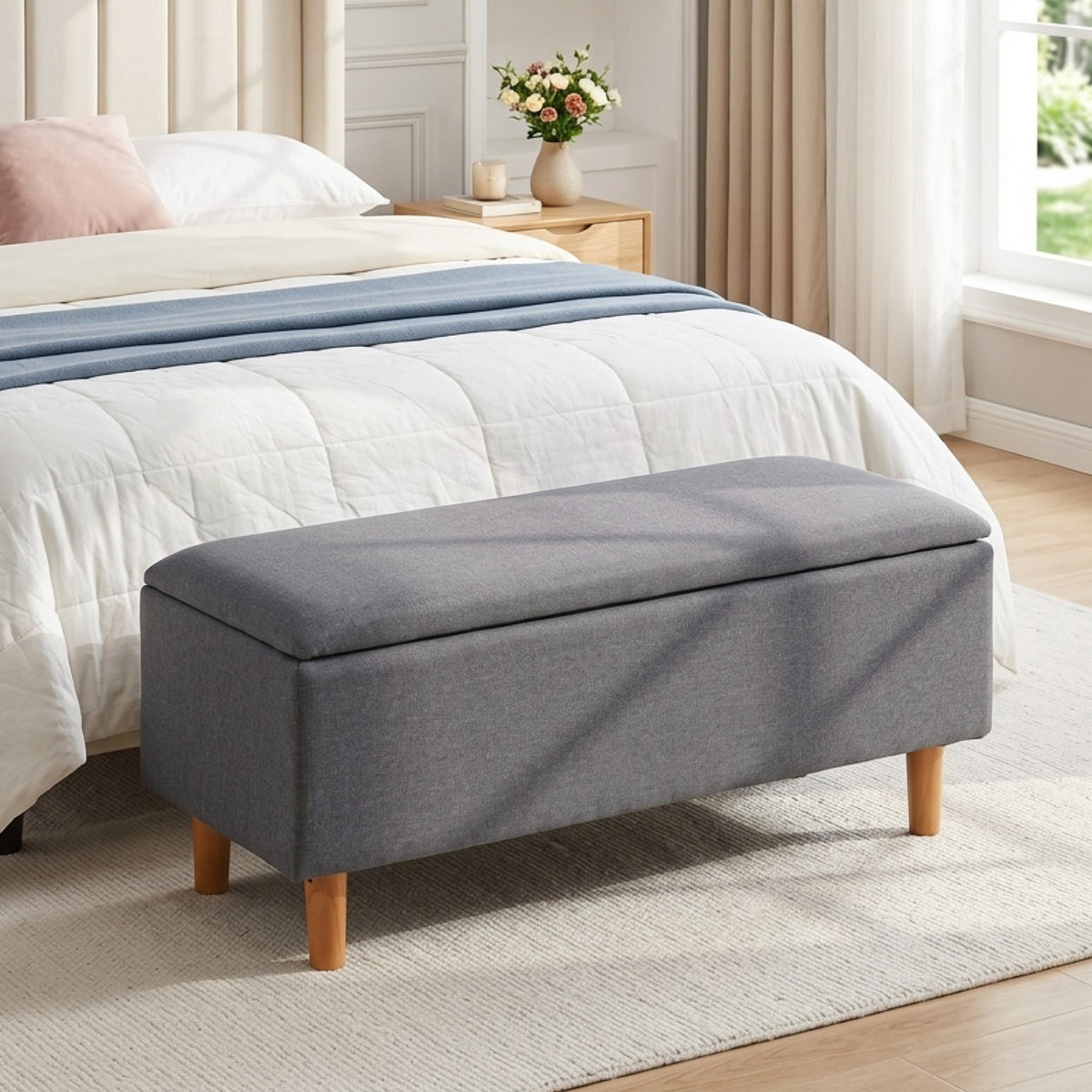 Theodore Storage Ottoman Bench - Dark Grey
