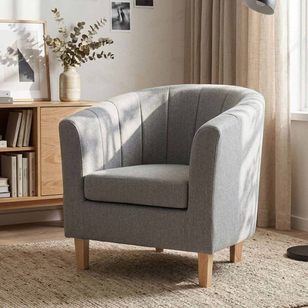 Ash High-Back Linen Armchair - Light Grey