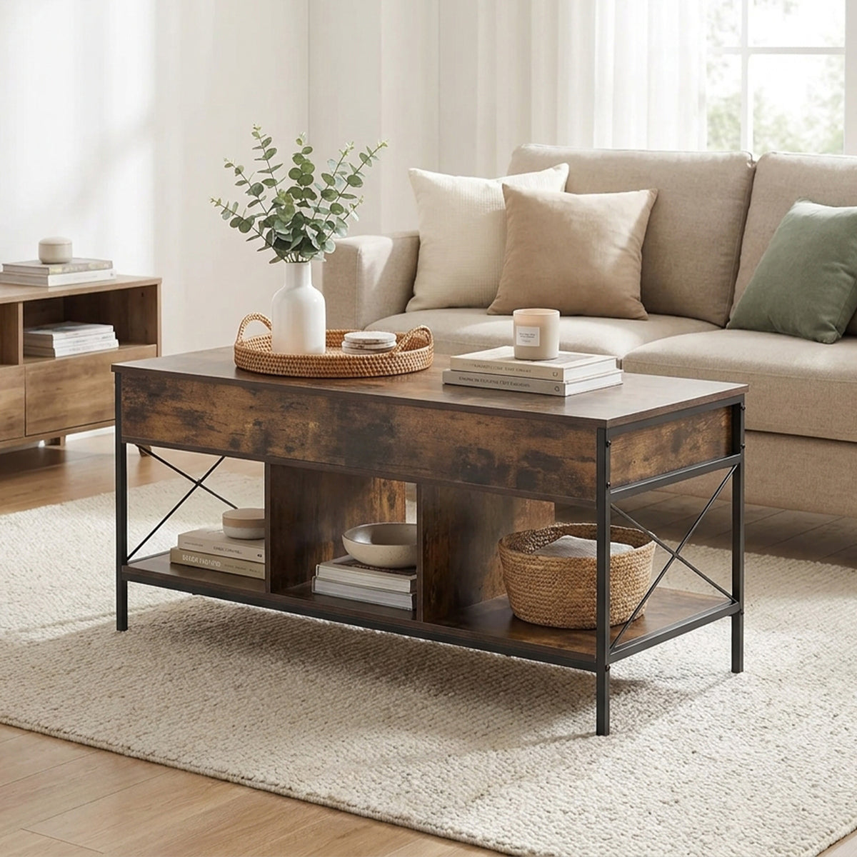 Vault Lift-Top Storage Coffee Table - Rustic Brown