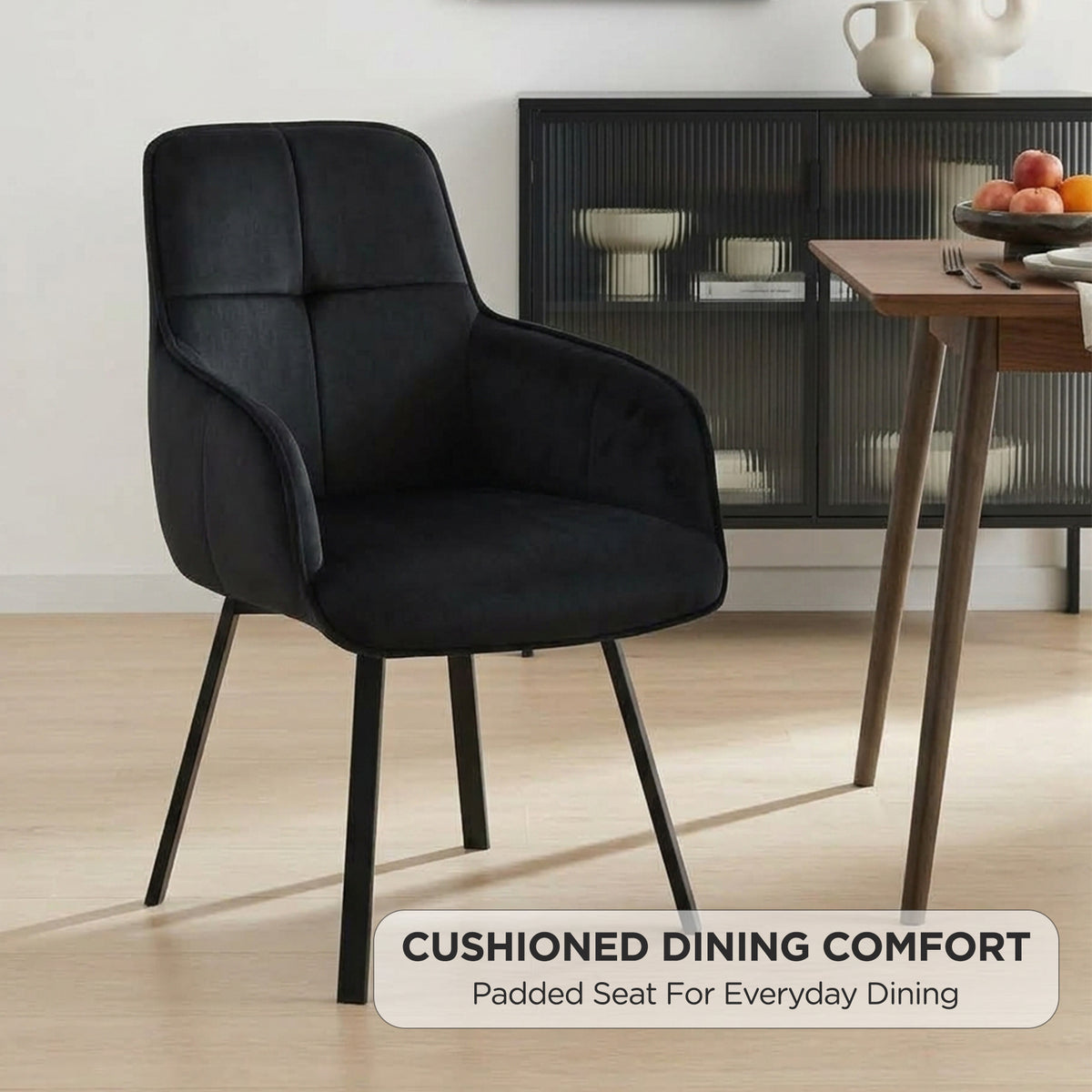 Elora Swivel Velvet Dining Chair - Set of 2 - Black