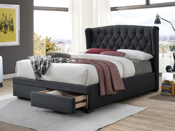 Ruskin Queen Bed Frame with Storage - Charcoal