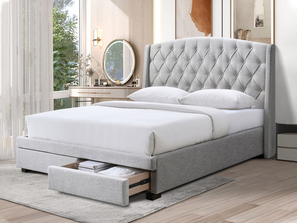 Evans Queen Bed Frame with Storage - Stone