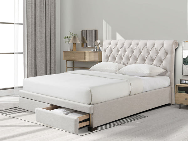 Percy Queen Bed Frame with Storage - Natural Oat