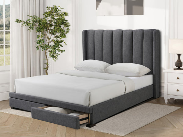 Mestas Queen Bed Frame with Storage - Dark Grey