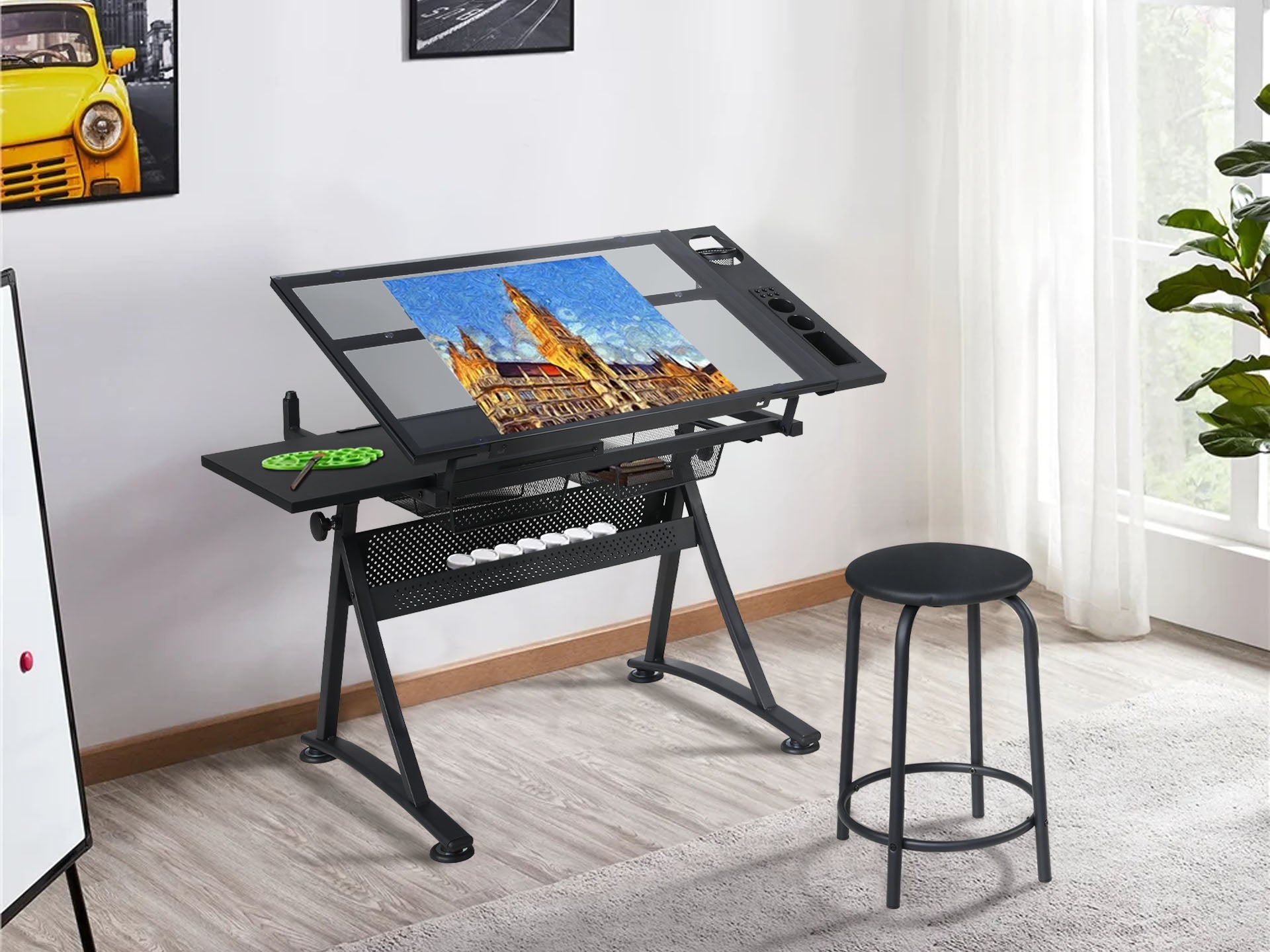 Drawing Table With Stool Oliver Height Adjustable Drafting Table with Stool - Black – LivingTopia