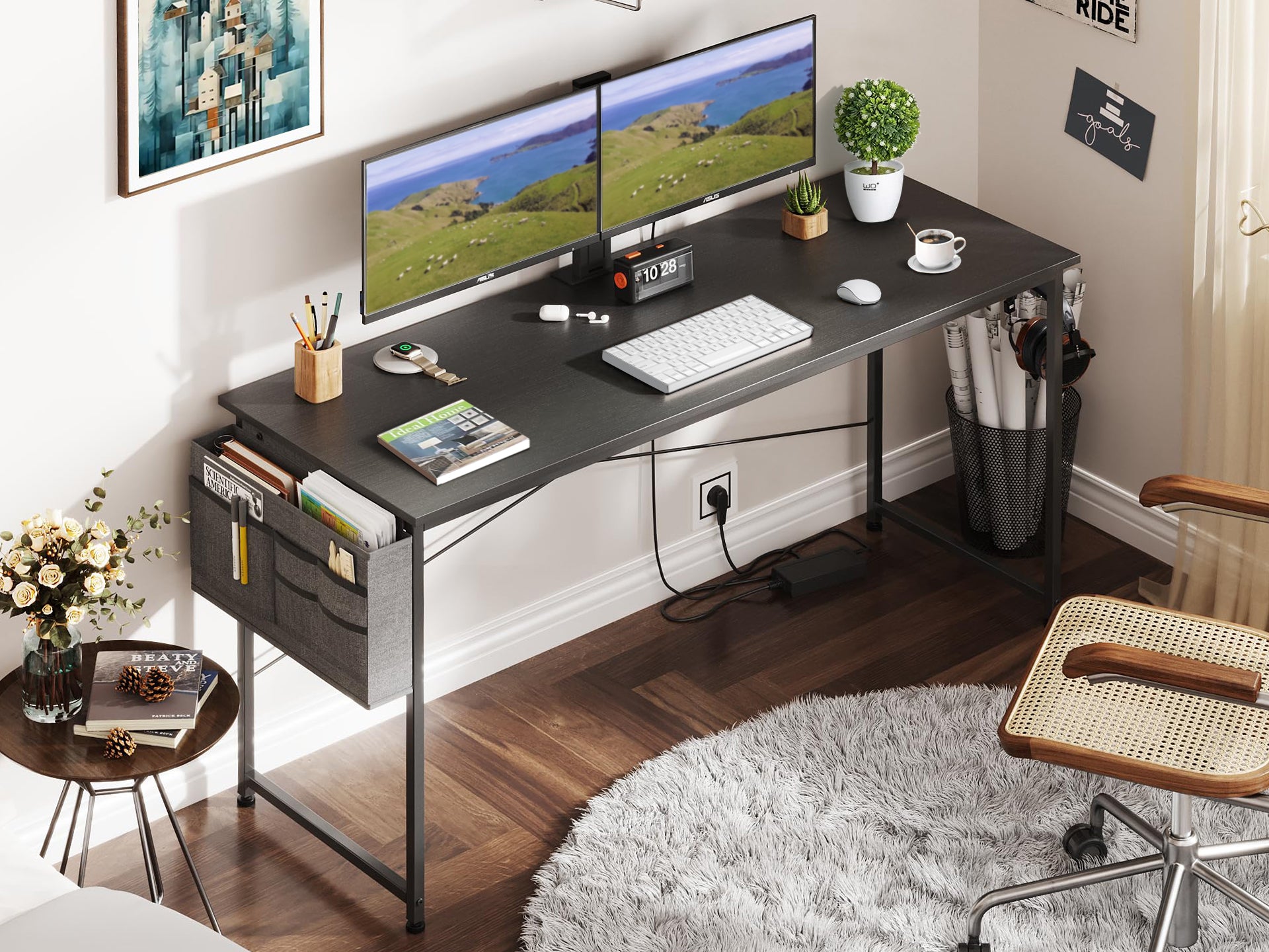Cesar 140cm Computer Desk with Storage Bag - Black – LivingTopia