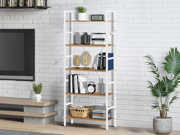 Hikuai 5 Tier Bookshelf - Natural + White