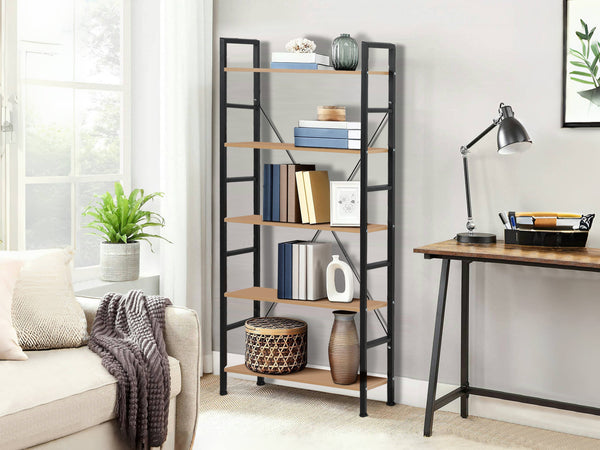 Hikuai 5 Tier Bookshelf - Natural + Black