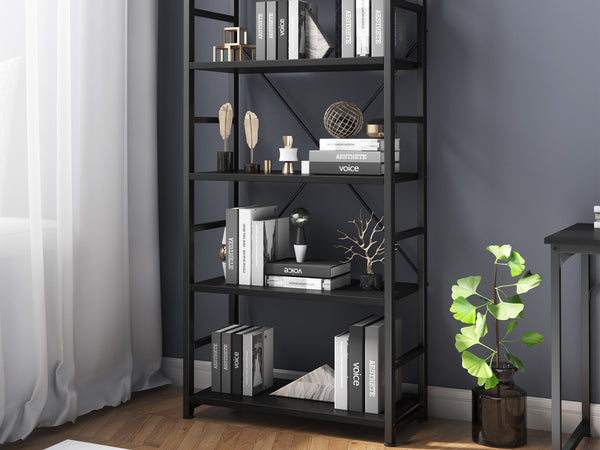 Poroti 5 Tier Bookshelf Storage Shelf - Black