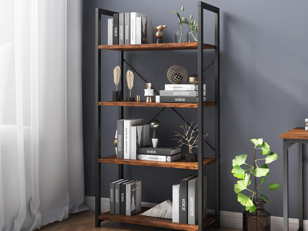 Poroti 4 Tier Bookshelf Storage Shelf - Rustic Brown