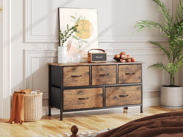 Madilyn 5 Drawers Lowboy - Rustic Brown