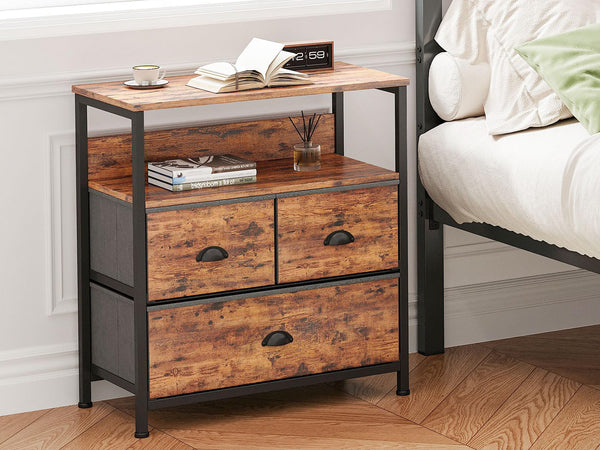 Whitby 2 Tier Storage Shelf with Drawers - Rustic Brown