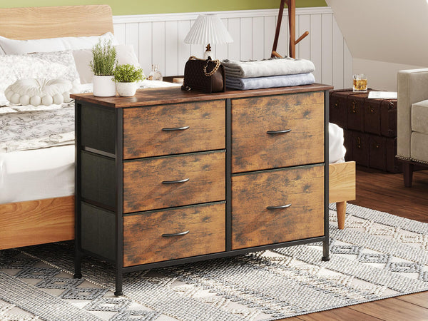 Hailey 5 Drawers Lowboy - Rustic Brown