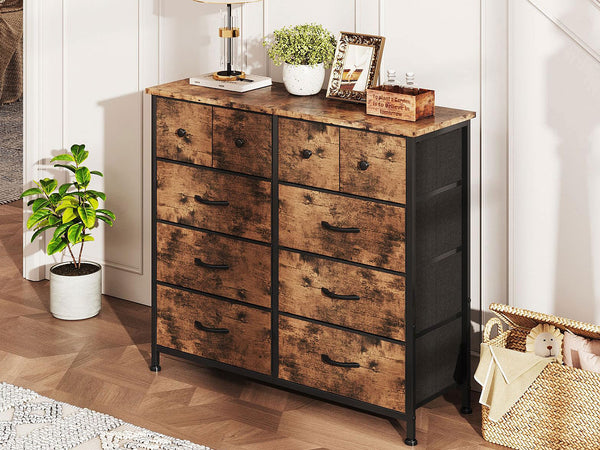 Natalia 10 Drawers Lowboy - Rustic Brown