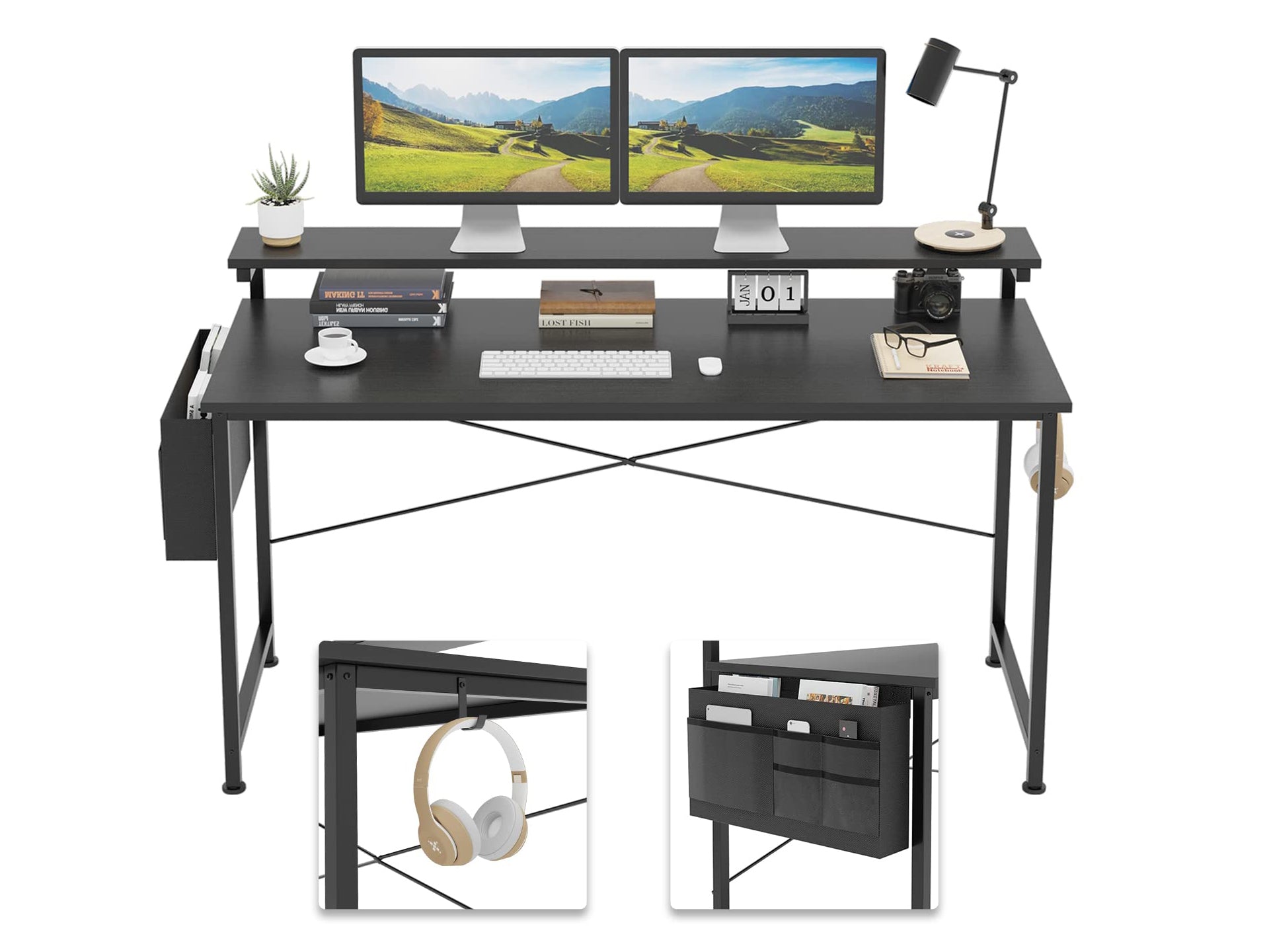 Jacob 140cm Computer Desk with Adjustable Monitor Stand - Black ...