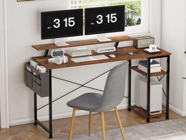 Logan 140cm Computer Desk with Storage Bag - Rustic Brown