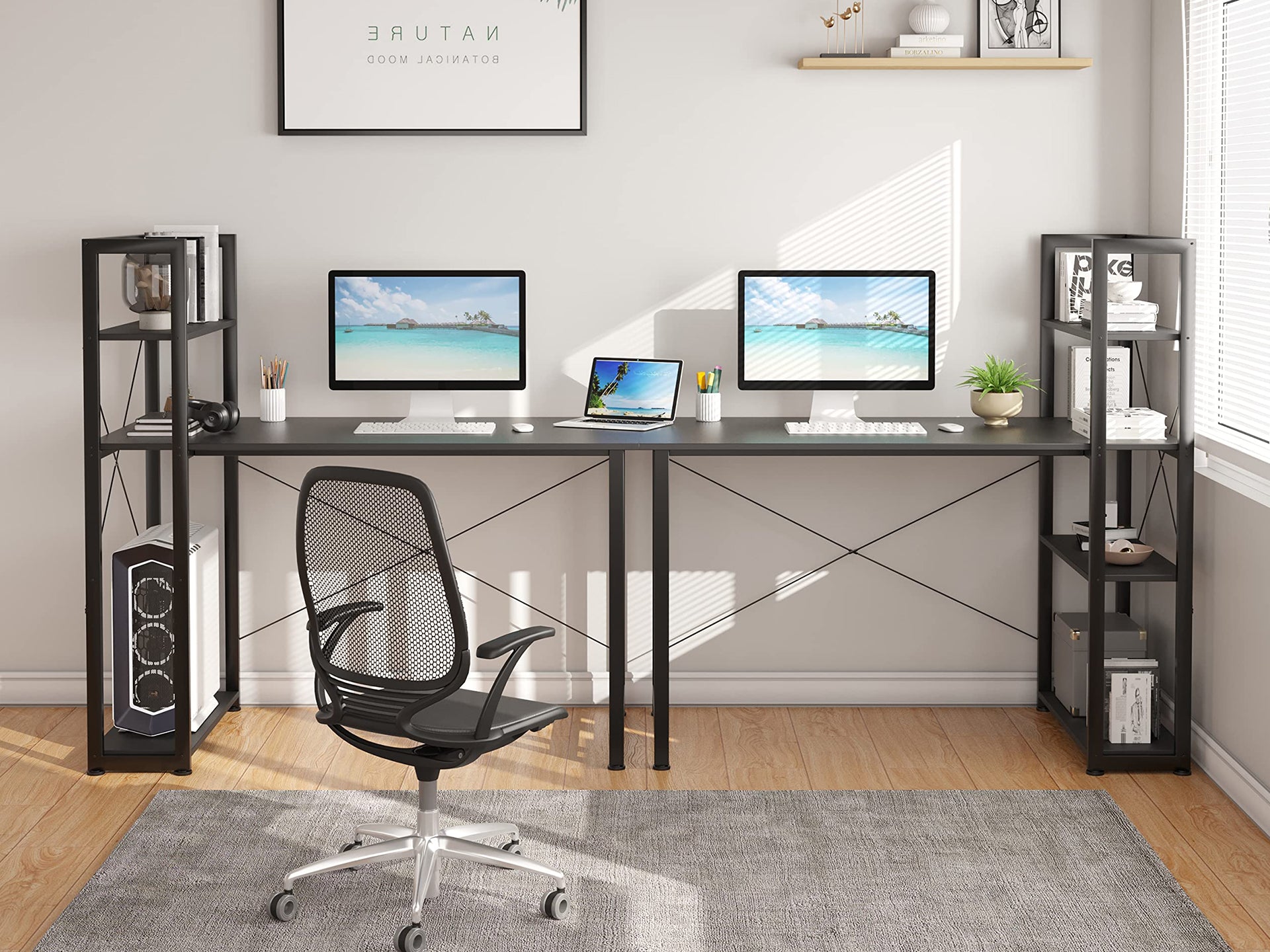Kevin 120cm Computer Desk with Bookshelf - Black – LivingTopia