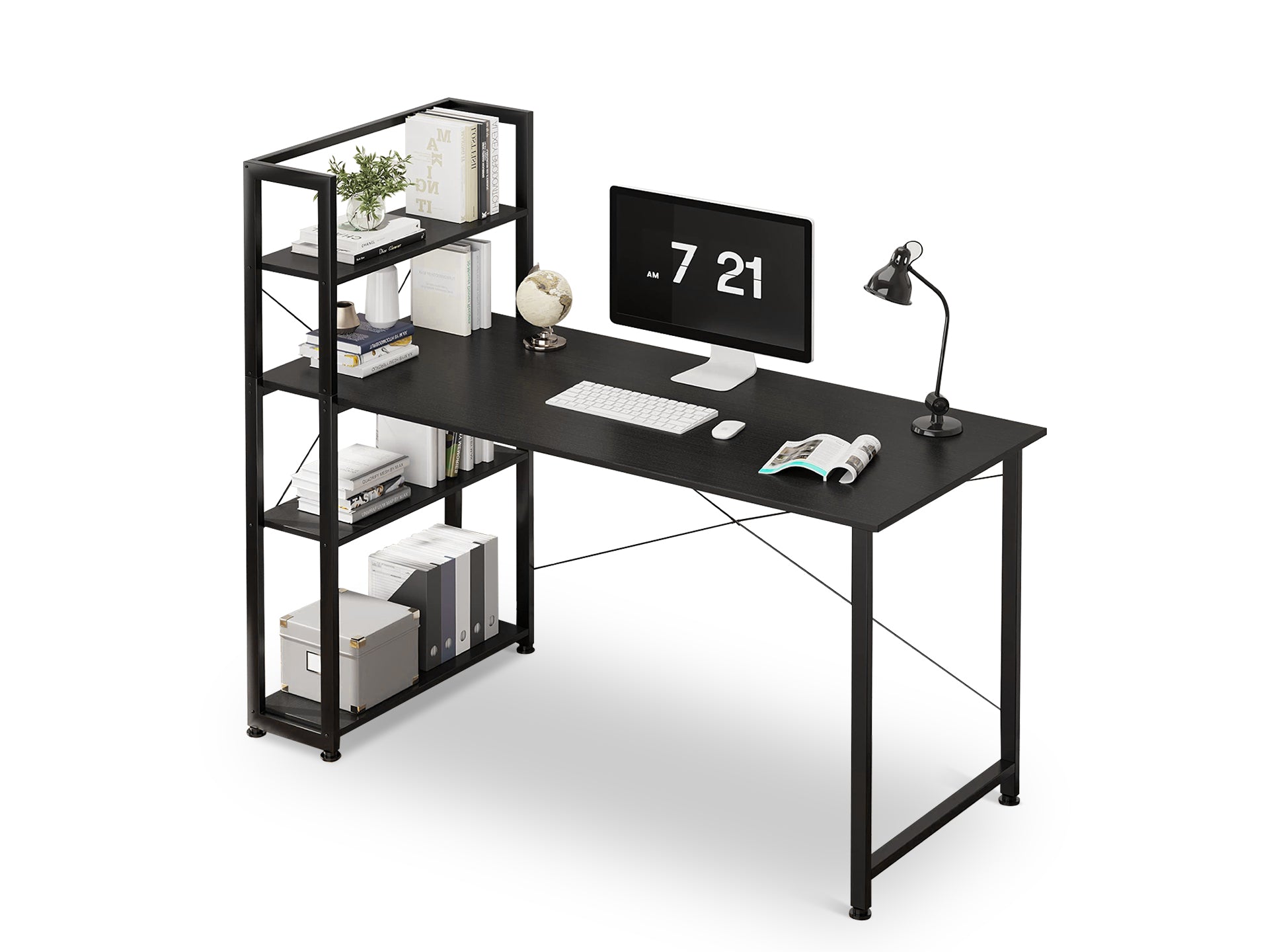 Kevin 140cm Computer Desk with Bookshelf - Black – LivingTopia