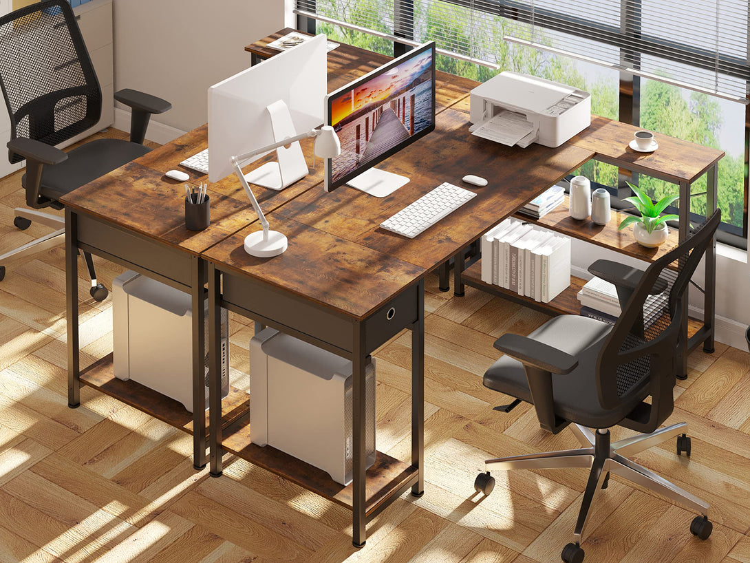 Simon Computer Corner Desk with Bookshelf - Rustic Brown